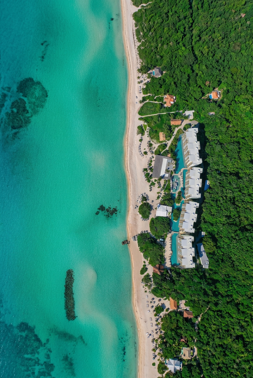 Vista aérea del resort Palmaïa sobre la costa de Playacar